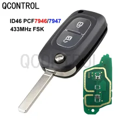 QCONTROL 2 Buttons Car Remote Key 433MHz Suit for Renault Clio Scenic Kangoo Megane PCF7946 / PCF7947 /4A Chip VA2 Blade