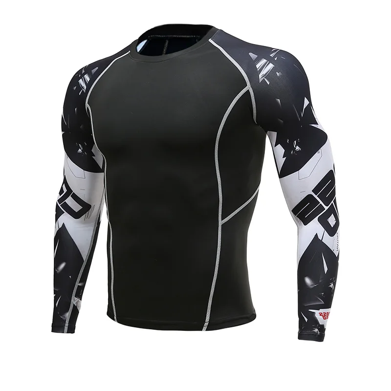 Run Mens Fitness Long Sleeves Rash Guard T Shirt Men Running Bodybuilding Tight Thermal Compression Shirts Gym Workout T-Shirt