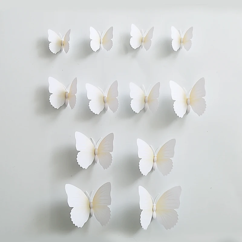 12Pcs 3D PVC White Black Butterfly Glue Wall Sticker Home Decor Wall Decals Decorative Butterflies On Wall Magnet Fridge Sticker