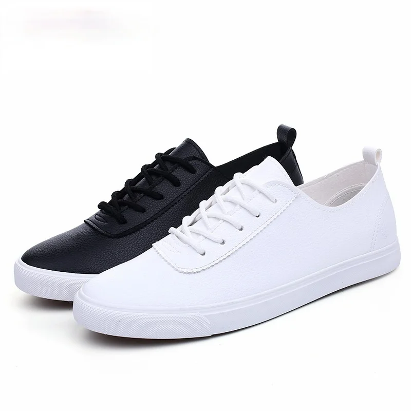 Men Vulcanized Shoes Summer PU Leather White Shoes 2021 Lightweight Lace-up Rubber Outsole Sneakers Couple Zapatos De Hombre