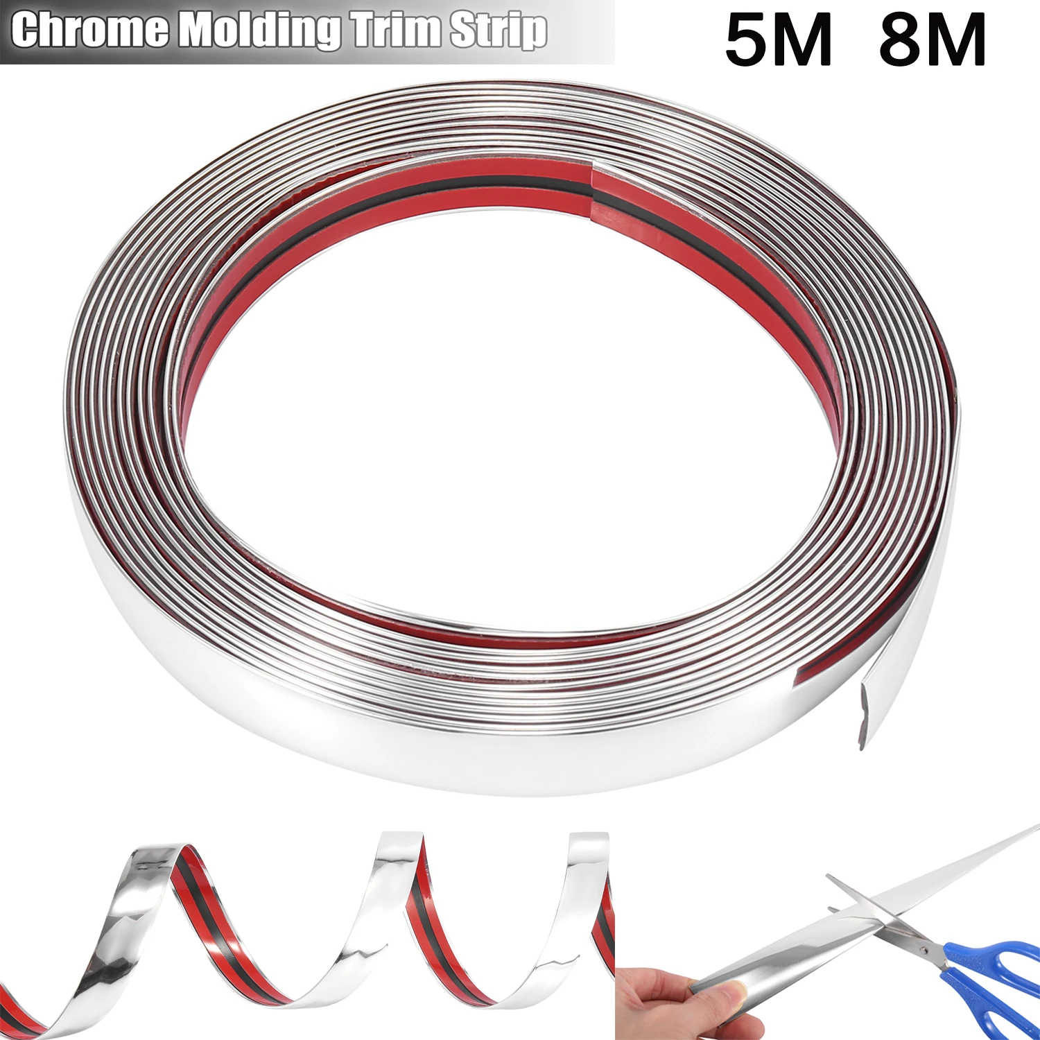 

X Autohaux 5m PVC Chrome Trim Strip for Car Front Rear Body Door Edge Side Roof Window Bumper Protector Decorative Strips 10mm