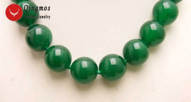 Qingmos 18-20mm Round Natural Green Jade Necklace for Women Jewelry with Genuine Green Stone Chokers  Jewelry 17