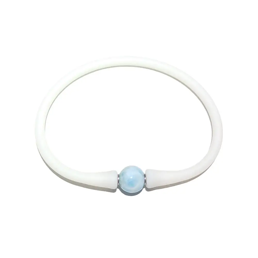 Lily Jewelry Genuine Dominica Larimar Silicone Bracelet Bijouterie Best Gift for Women Men Casual Waterproof Bracelet