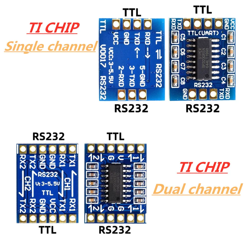 Módulo de puerto serie de línea intermitente, Placa dorada de inmersión, RS232, SP3232, TTL a RS232 de canal único o Doble