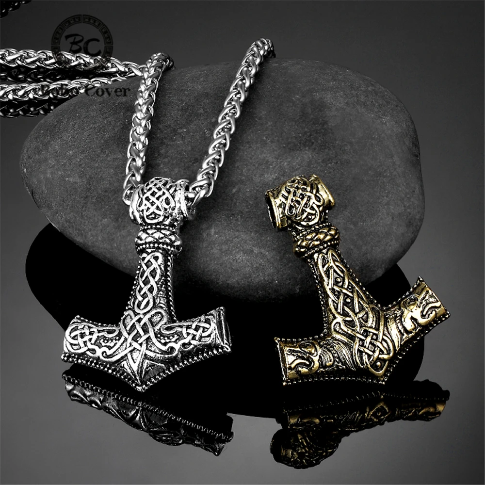 Dropshipping Thor's Hammer Mjolnir Pendant Mens Axe Necklace Vikings Scandinavian Runes Odin Amulet Norse Mythology Jewelry Gift