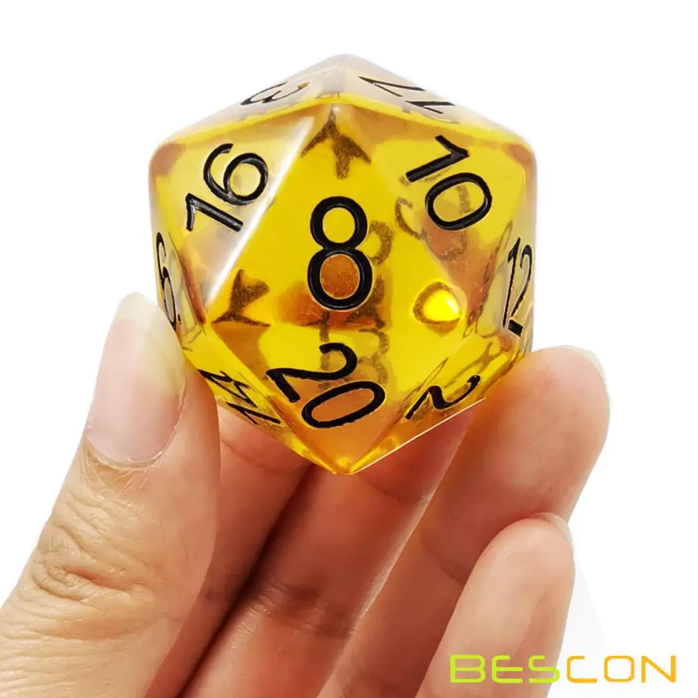 Bescon Jumbo Glowing D20 38MM, Big Size 20 Sides Dice 1.5 inch, Big 20 Faces Cube in Various Solid, Glitter, Glowing Colors