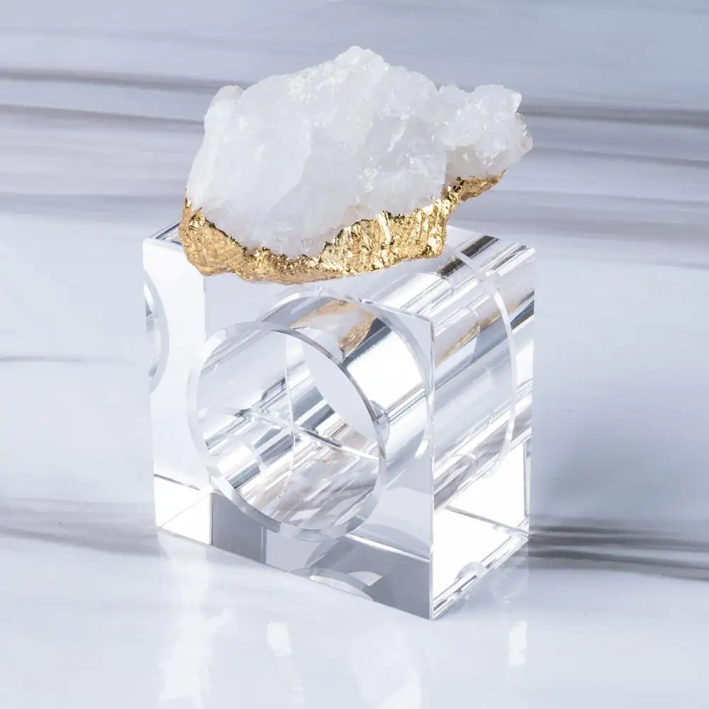 4pcs/set Geode Quartz Napkin Rings Natural Stone Agates Table Decoration Napkin Buckle Holder