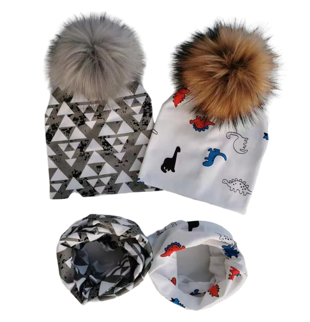 

infant toddler Baby Hat Girl lovely dinosaur Knot Melamed Cap cotton bonnet Collar Scarf set hat for girls children's Hat