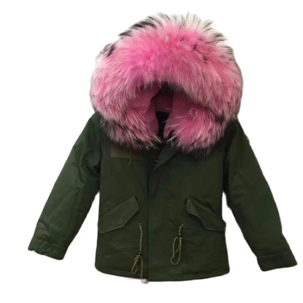 New Arrival Fashion Girls Fur Parka Wear, Pink Faux Thickness Fur Lined Princess Cute Wear