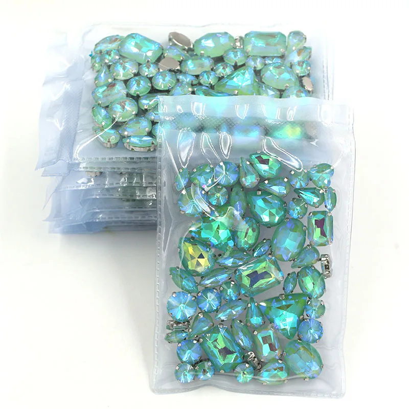 Clothing Accessories Wholesale 5 Bags Mixed Shape Glass Crystal Sliver Base Green AB Mocha Sew on Rhinestones Diy Wedding Dress