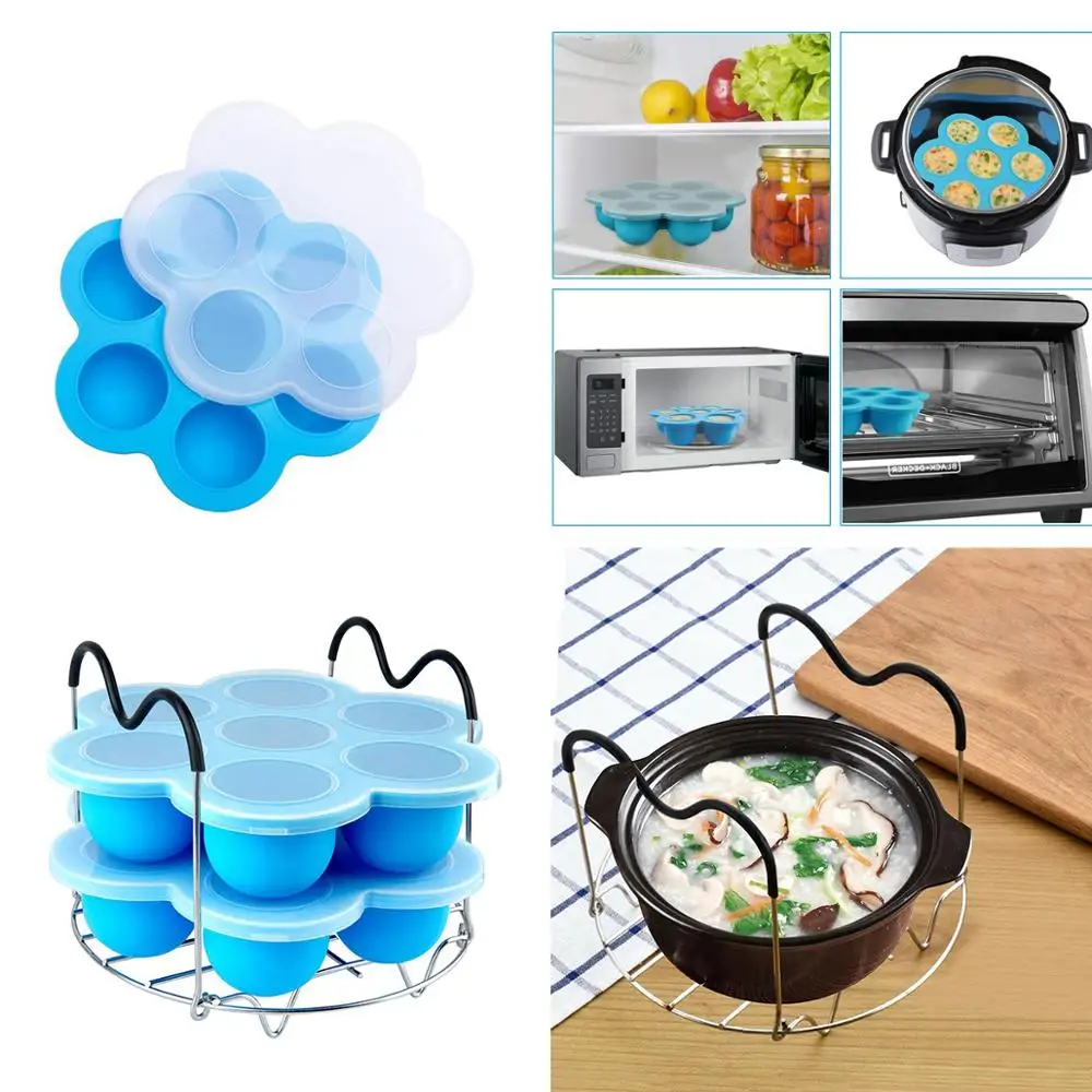 3pcs/set for 6qt & 8qt Electric Pressure Cooker Silicone Egg Bites Molds&Steamer Rack Trivet with Handles for Instant Pot Access