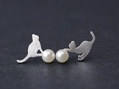 REETI 925 sterling silver Cat  pearl asymmetric Stud Earrings for Women Elegant Wedding Jewelry pendientes mujer moda Brincos - Image 5