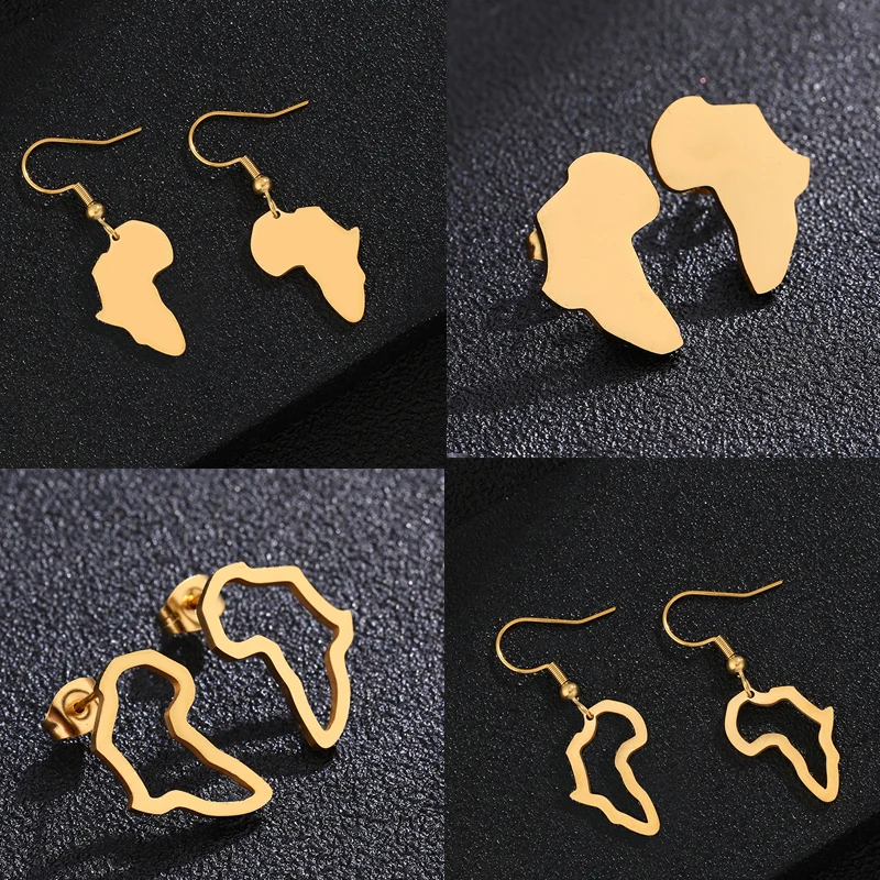 New Africa Map Stud Earrings Gold/Steel Color African Earrings Small Ornaments Traditional Ethnic for Women Jewelry Gifts