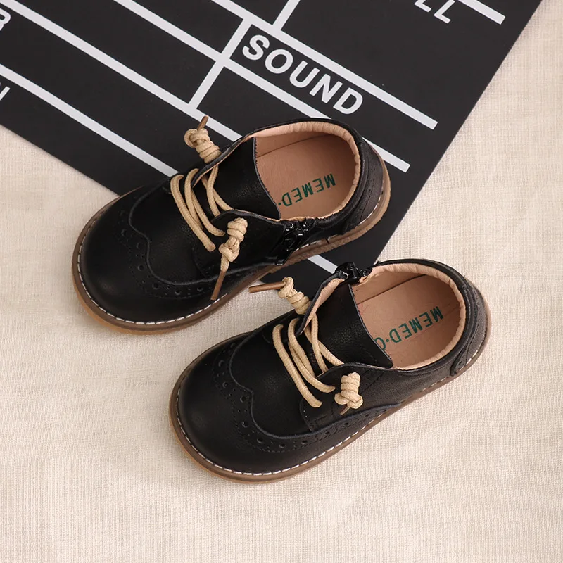 New Spring Autumn Children Genuine Leather Shoes Boys Girls Retro Single Shoes Baby Soft Tendon Bottom Full Cowhide Shoes