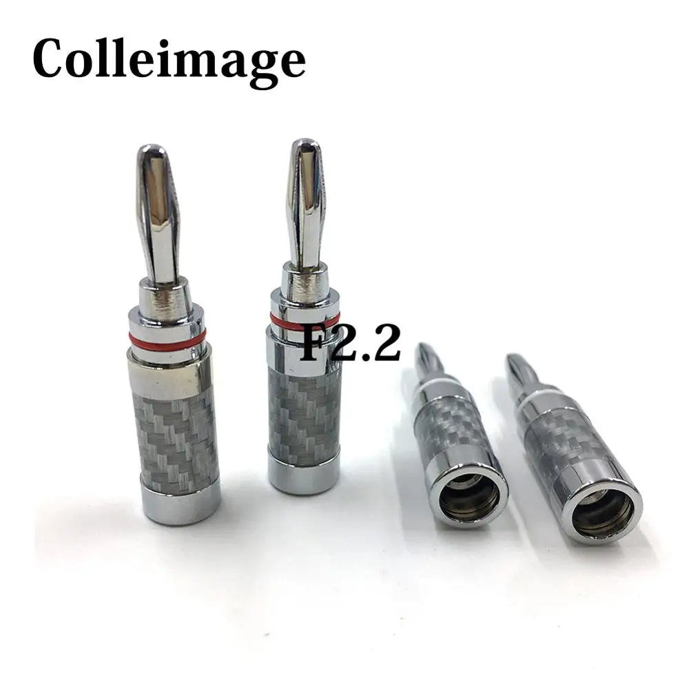 Colleimage Hifi 4PCS Copper Speaker Screw Carbon Fiber Rhodium Plating Plug Banana Connector Carbon Fiber Banana Jack Adapter