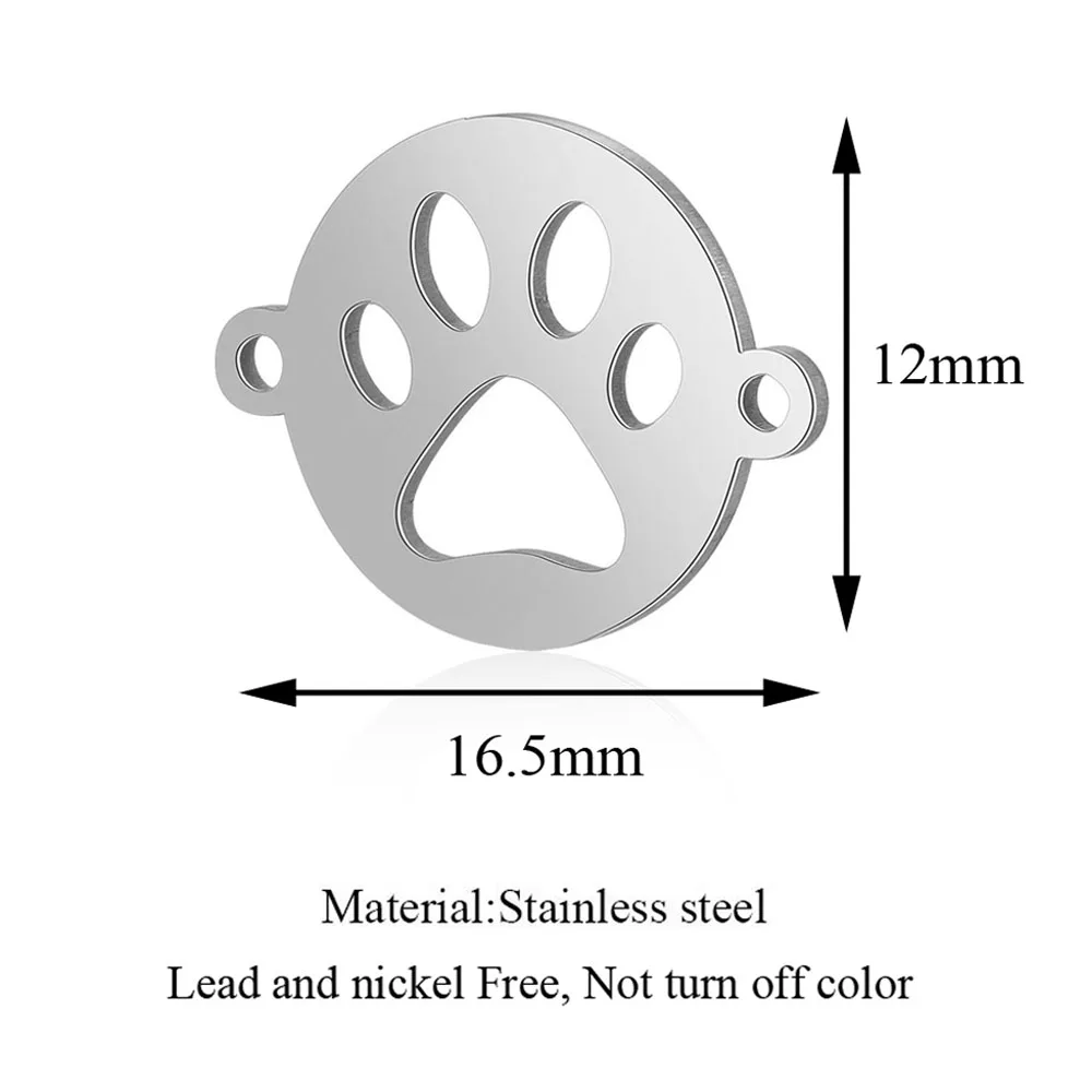 10pcs/lot Paw Print Connectors Stainless Steel DIY Pet Necklace Bracelet Both Sides Polished Wholesale Jewelry Making Findings