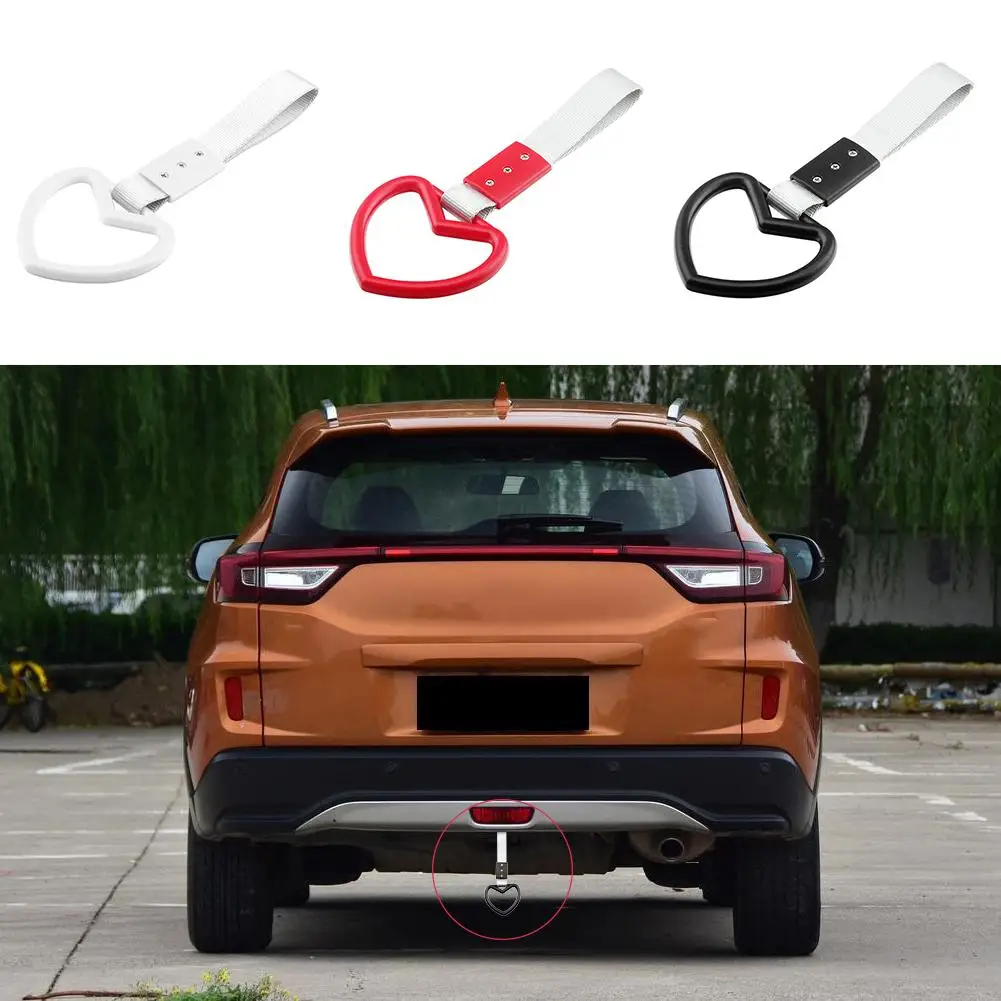 Universal Car Static Belt Heart-shaped Decorative Warning Loops Rear Bumper Warning Ring Car Interior Handle Strap Auto Parts