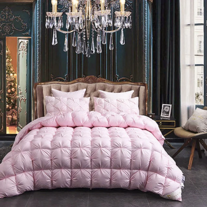 3D Luxe Gewatteerde 100% Hoge Rang Ganzendons Dekbed Quilt Koning Koningin Full Size Trooster Winter Dikke Deken Effen Kleur