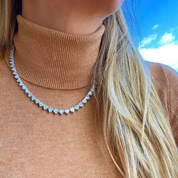 Hip Hop Iced Out Bling AAAA Zircon Heart Tennis Chain Necklace Women Fashion Jewelry Gold Silver Color Pink CZ Choker Necklace