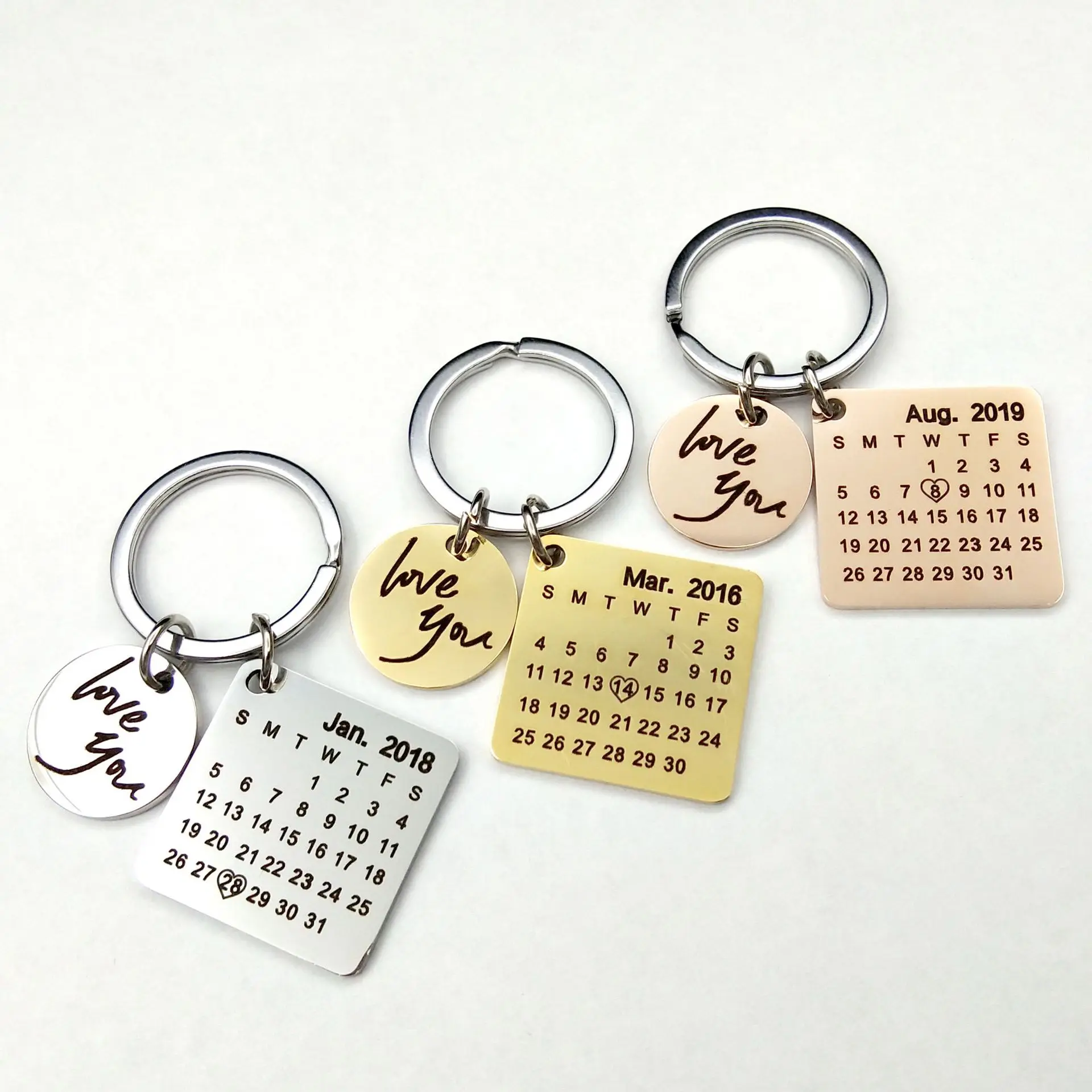 

Customized Keychain DIY Key chain Personalized Calendar Keychain Hand Carved Keyring Gift Private Custom Engraving Couples Photo