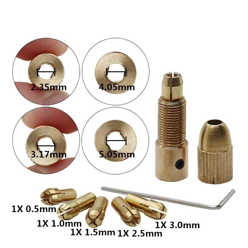 7PC 2mm/2.35mm/3.17/4.05/5.05mm Electric Drill Bit Collet Micro Twist Drill Chuck Tool Adapter Small Drilling Power Hand Rotory