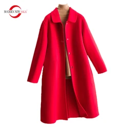 MODERN NEW SAGA 2023 Women Coat 100% Wool Autumn Woolen Coat Pea Coat Winter Warm Wool Long Coats Woman Overcoat Fall Clothes