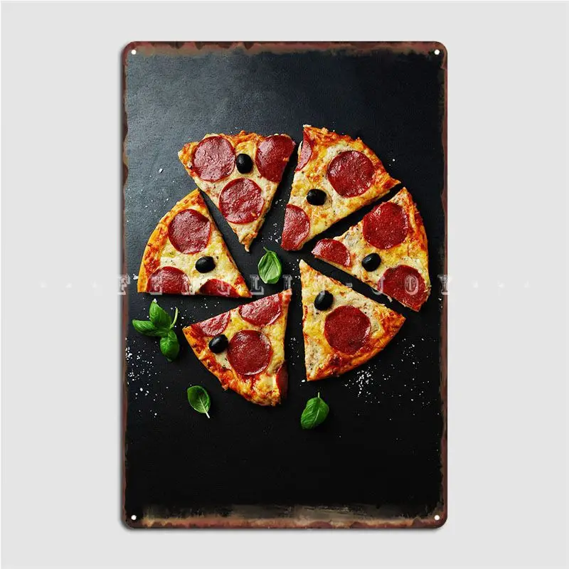 Pizza With Salami Metal Sign Decoration Living Room Cinema Kitchen Wall Decor Tin Sign Posters