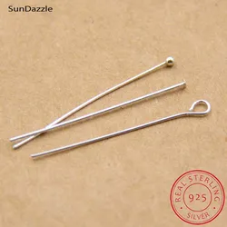 4pcs Real Pure Solid 925 Sterling Silver Flat T Eye Head Pins Round Ball Pin Needle Connector Earring Jewelry Making Findings
