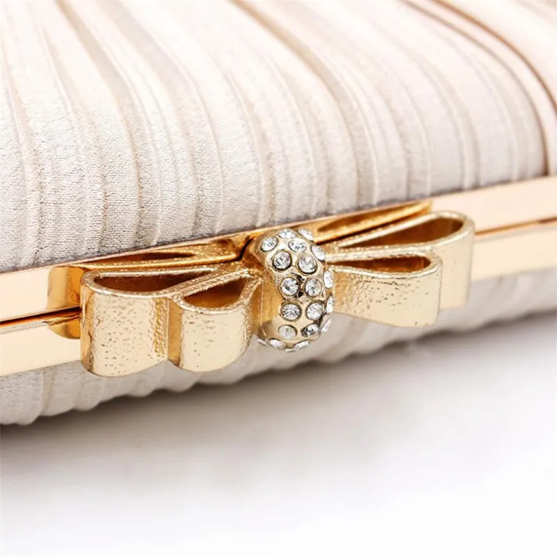 Women Fold Evening Clutch Bags Diamond Bow Banquet Purse With Chains Silk Wedding Dinner Wallets Drop Shipping MN1603