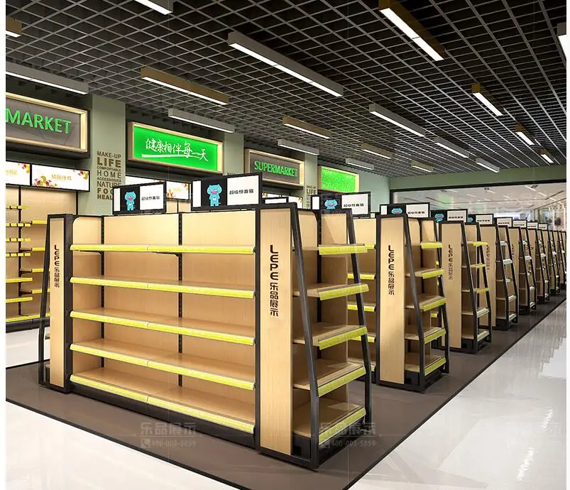 Supermarket shelves convenience store double-sided shelves store pantry stationery shop wooden single-sided display shelves