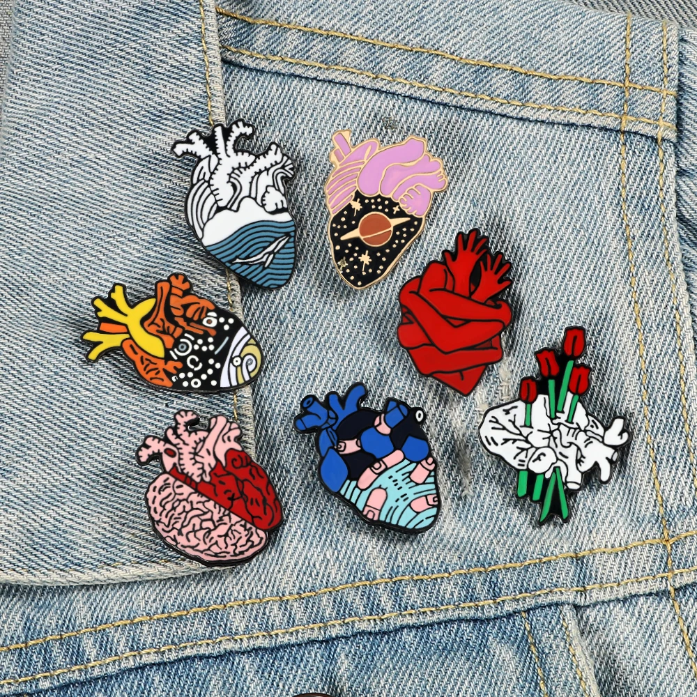 Organ Heart Collection Brooch Sea Whale Starry Flower Artery Brain Enamel Pins Bag Clothes Lapel Pin Doctor Badge Jewelry Gift