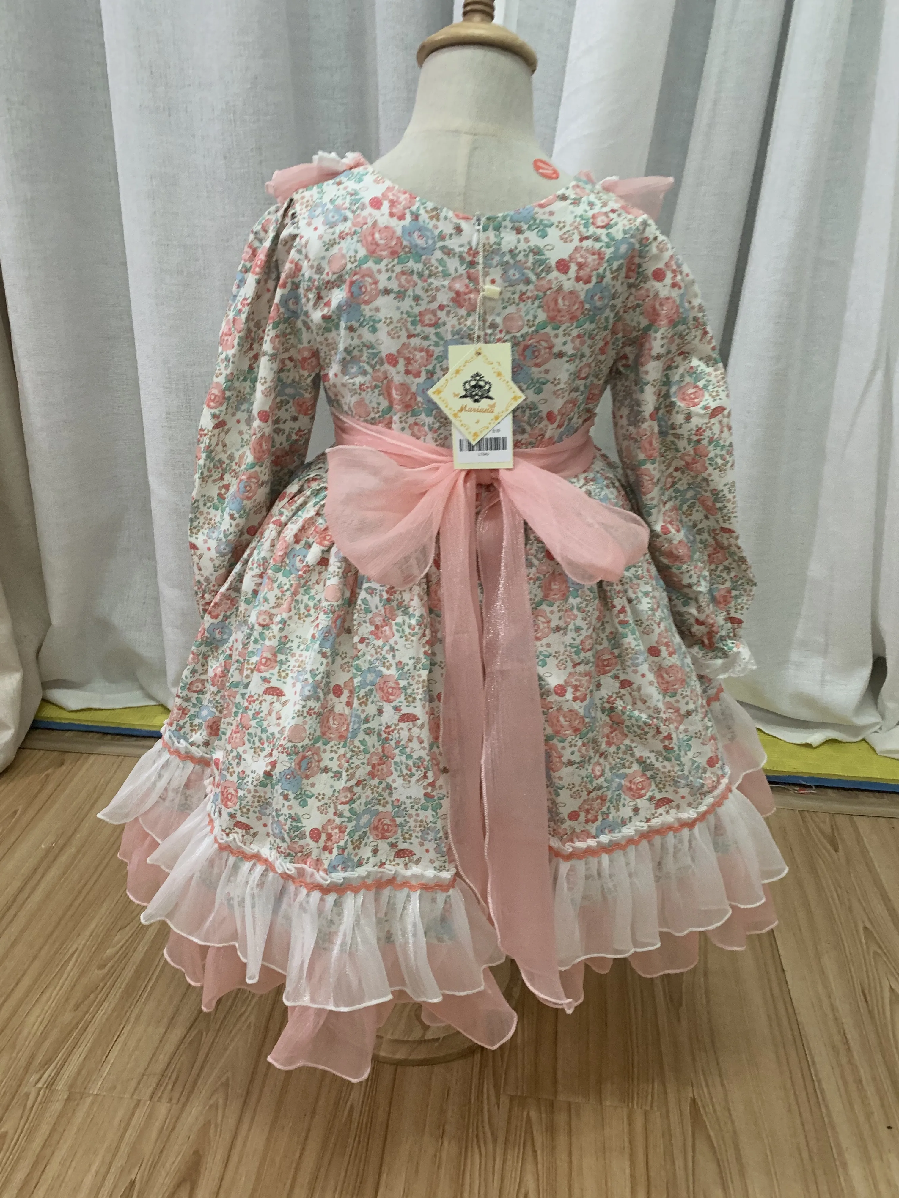 baby girl auutmn winter Spanish Country style floral princess dress mesh stitching Lolita vintage ball gown dress