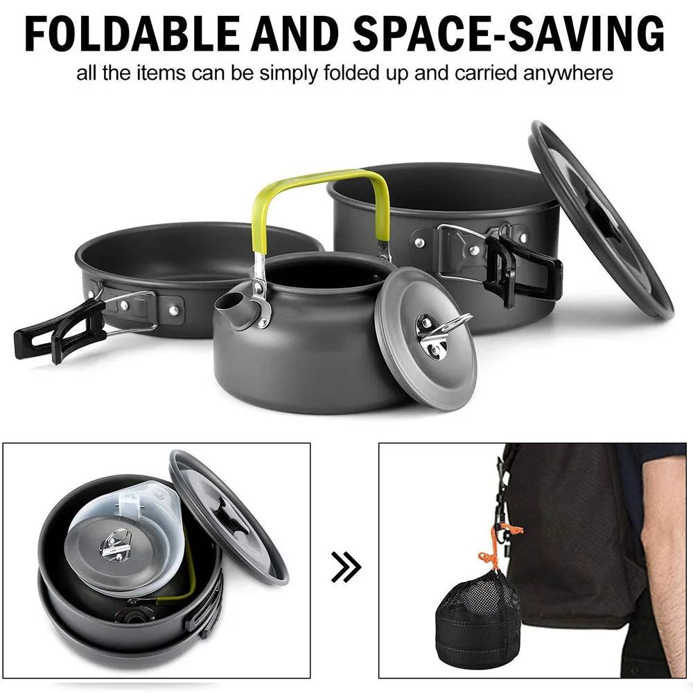 Camping Cookware Set Aluminum Nonstick Portable Outdoor Tableware  Kettle Pot Cookset Cooking Pan Bowl for Hiking BBQ Picnic