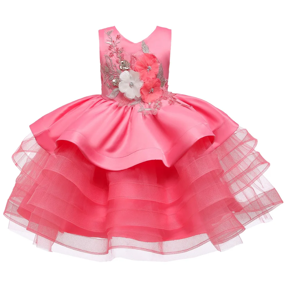 Appliques Flower girls dress v-neck tutu girls dresses pageant kids dress for girls Christmas new year party princess dress girl