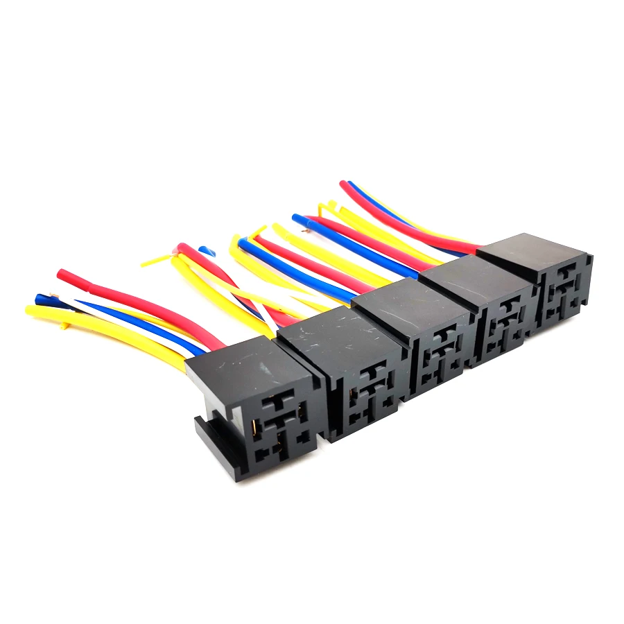 Universal DC 12V/24V 80A 5-Pin Wire Relay Socket Harness Connector 5pcs for Car