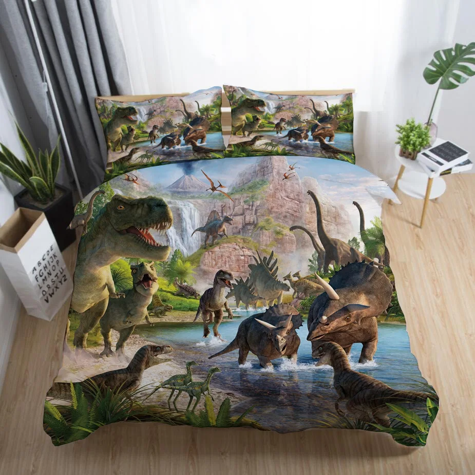 

Cartoon Dinosaur 3D Printed Bedding Set Duvet Covers Pillowcases Comforter Bedding Set Bedclothes Bed Linen(NO sheet)