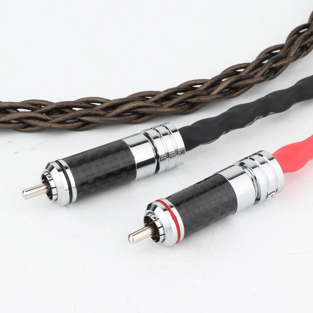 Cable de interconexión de línea de señal chapado en plata Preffair con enchufe RCA a RCA chapado en rodio de fibra de carbono para amplificador