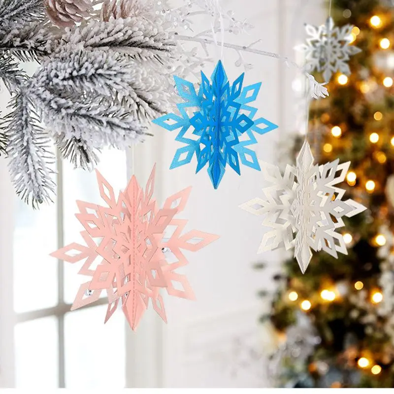 6Pcs/set Frozen Party Christmas Snowflakes 3D Hollow Snowflake Paper Garlands Ornament Fake Snow Winter Decorations for Home