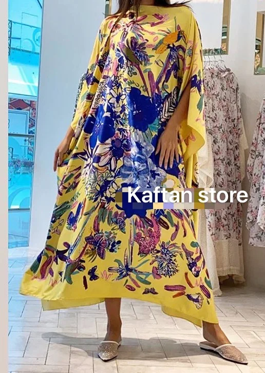 

African Dresses For Women 2023 Muslim Traditional Fashion Boho Summer Twill Silk Printed Kaftan Dress Kuwait Blogger BouBou