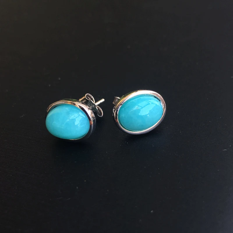 CSJ Natural Amazonite Stud Earrings 925 Sterling Silver Fine Jewelry Women Femm Lady Wedding Engagment Party