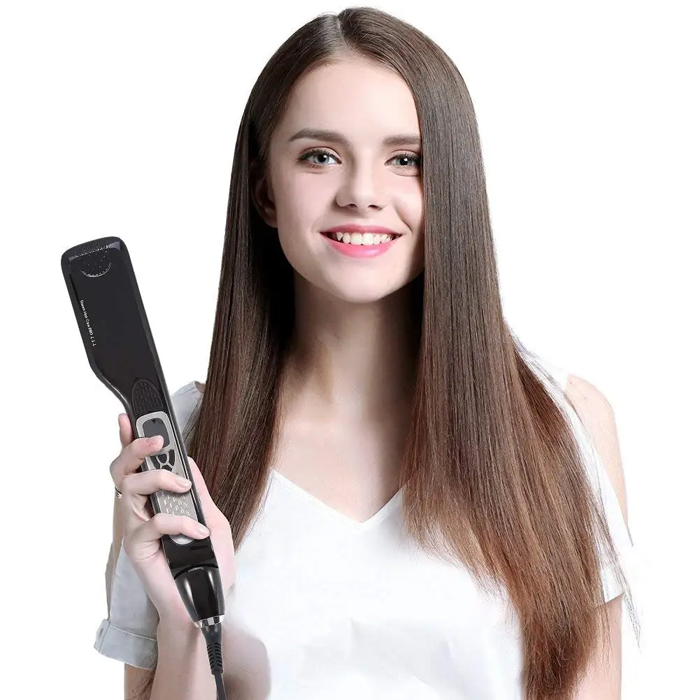 Professional Dual-Voltage Titanium Steam Hair Straightener with Wide Plates, Temperature Control, and Multi-Style Function