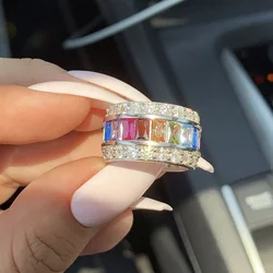 Luxury 925 SILVER WEDDING BAND RING FINGER Multicolor Pave SAPPHIRE RUBY PERIDOT KUNZITE TOPAZ Gemstone Rings for Women JEWELRY