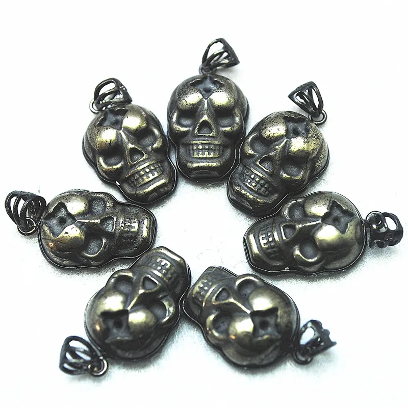 3PCS Men's Pendants Nature Pyrite Stone Skull Shape 22X16MM Charms Drops New Arrivals Faster Shipping Wholesale Factory