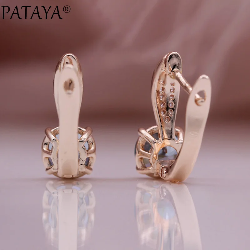 PATAYA New Gradient Earrings Round Natural Zircon Dangle Earrings 585 Rose Gold Color Luxury Fine Wedding Women Fashion Jewelry