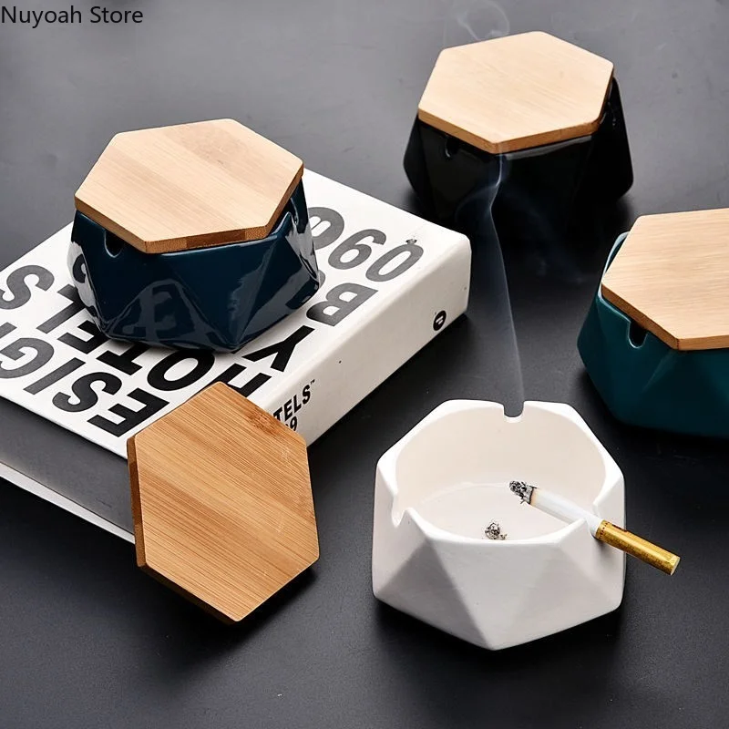 Nordic Ceramic Ashtray Creative Home Living Room Storage Box Office with Cover Anti Fly Ash Ashtray Home Decoration Accessories