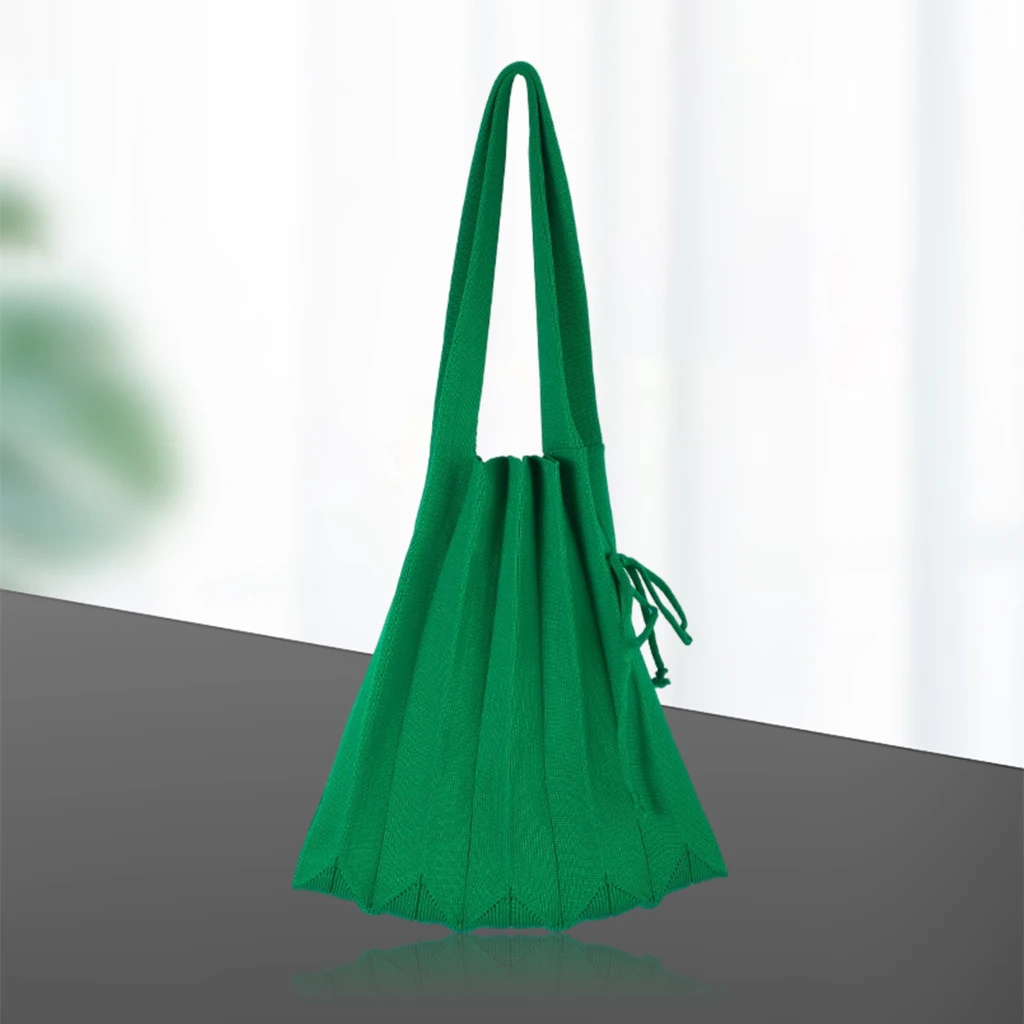 Soft Knitted Pleated Bag Women Fashion Drawstring Handmade Shoulder Bag