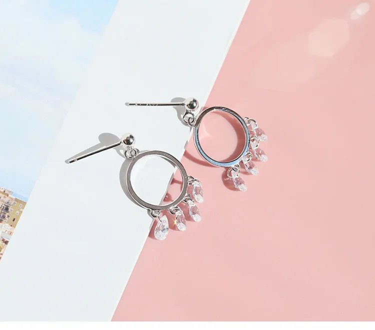 New Hot Fashion 925 Sterling Silver Crystal Round Earrings for Women Girls Gift Fashion Statement Jewelry
