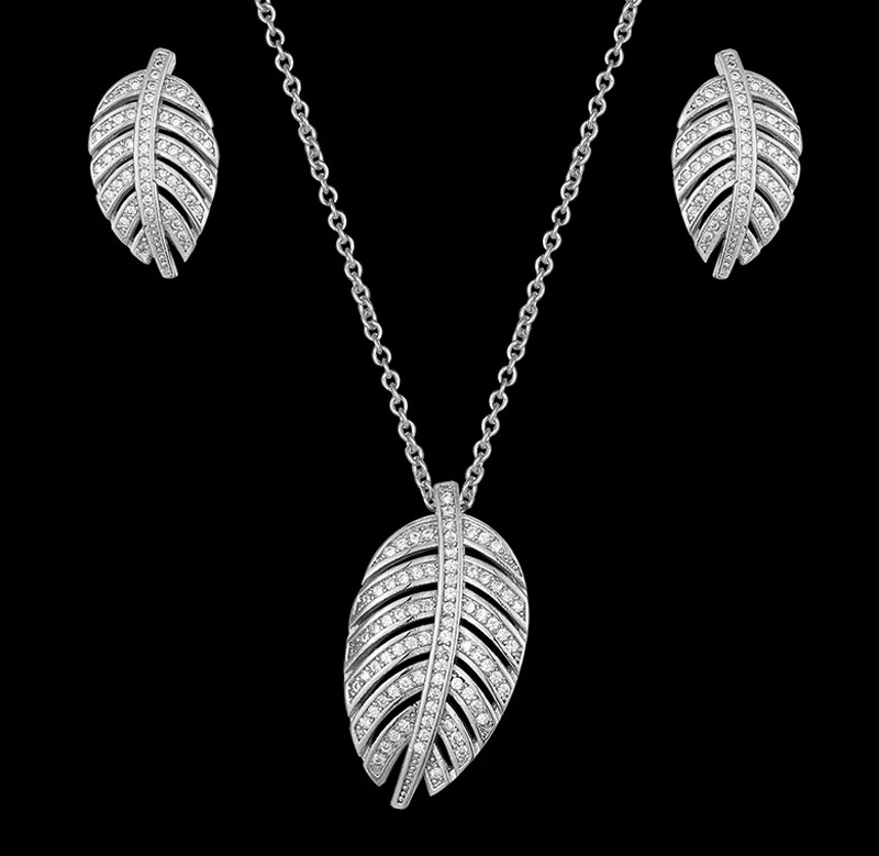 Zlxgirl jewelry high Cooper leafs necklace and Earring Jewelry Set with zircon inlaid wedding pendants for women gifts