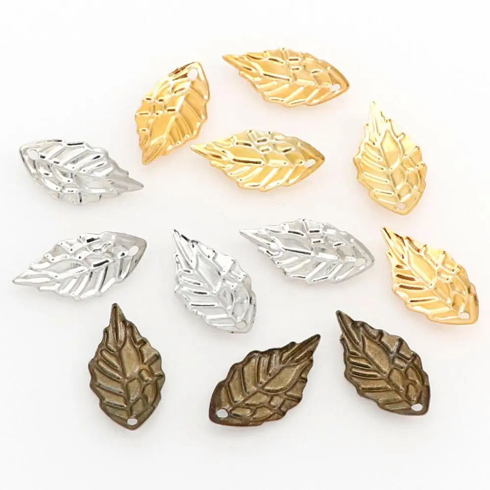 100 stück/Lot Gold/Metall Charme Stanzen Blatt Ohrring Charms Anhänger DIY Schwimm Charme für Schmuck Machen 10*19mm