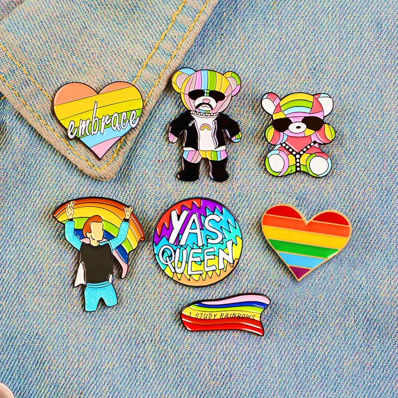 1Pcs Cute Rainbow Flags Brooch Intersex Enamel Pins Bear Heart Gay Brooches Badge Denim Coat Bag Hat Jewelry Pin Party Gift